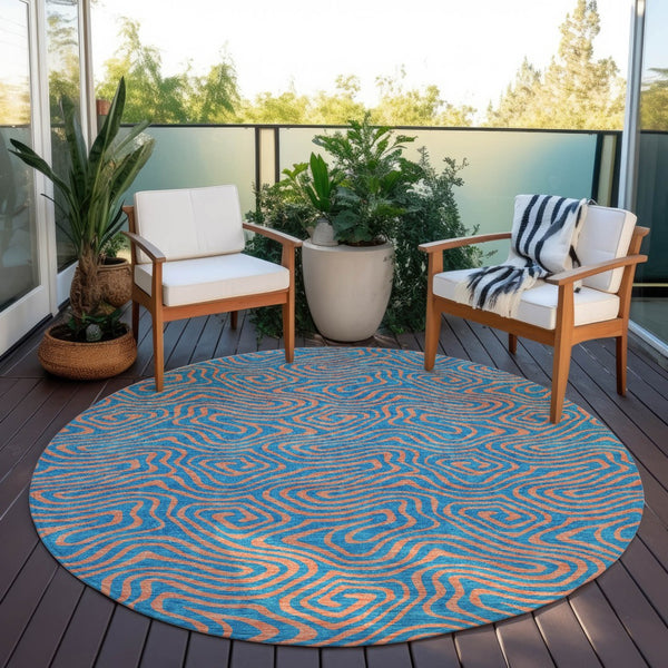 Homeroots 3' Beige And Brown Abstract Washable Area Rug For Indoor And Outdoor Spaces - Durable & Stylish 8' Round Polyester 599840