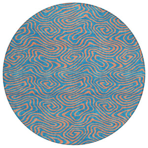 HomeRoots 5' Vibrant Teal Blue and Pink Abstract Washable Area Rug for Indoor & Outdoor Modern Spaces 8' Round 599840