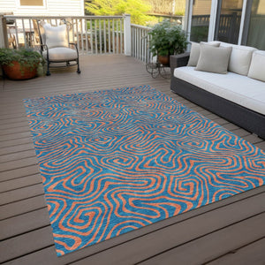 HomeRoots 5' Vibrant Teal Blue and Pink Abstract Washable Area Rug for Indoor & Outdoor Modern Spaces 8' X 10' 599841