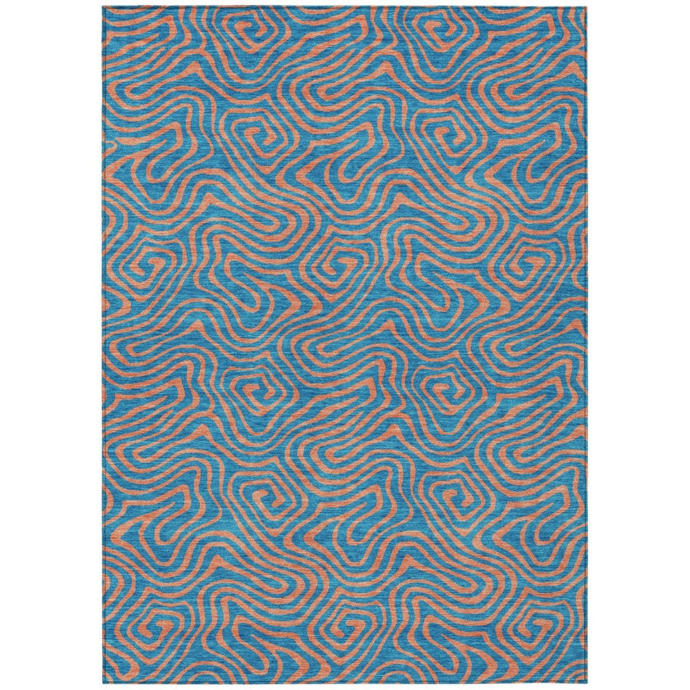 HomeRoots 9' X 12' Teal Blue and Pink Abstract Area Rug - Stylish, Washable, Indoor/Outdoor, Easy to Clean! 599842