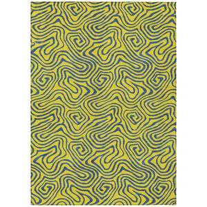 HomeRoots 5' Vibrant Yellow and Blue Abstract Washable Area Rug for Indoor and Outdoor Spaces, Durable Design 5' X 8' 599845