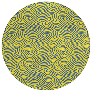 HomeRoots 5' Vibrant Yellow and Blue Abstract Washable Area Rug for Indoor and Outdoor Spaces, Durable Design 8' Round 599846