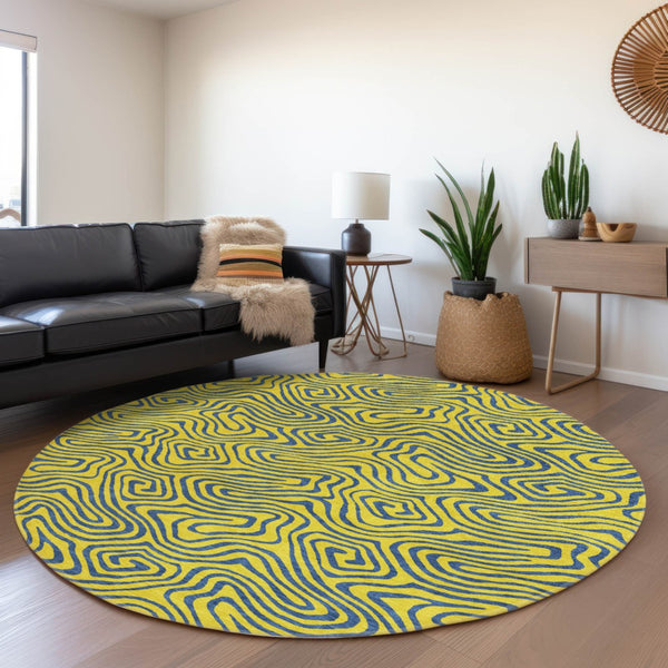 Homeroots 3' Beige And Brown Abstract Washable Area Rug For Indoor And Outdoor Spaces - Durable & Stylish 8' Round Polyester 599846