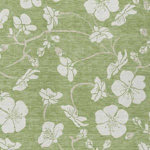 Homeroots 3' Stylish Floral Artichoke Green And Ivory Washable Area Rug For Indoor And Outdoor Spaces 3' X 5' Polyester 599850