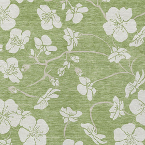 Homeroots 3' Stylish Floral Artichoke Green And Ivory Washable Area Rug For Indoor And Outdoor Spaces 5' X 8' Polyester 599851