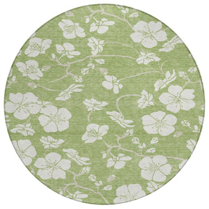 HomeRoots 5' Artichoke Green and Ivory Floral Area Rug - Durable, Washable, Indoor/Outdoor Style for Any Space 8' Round 599852