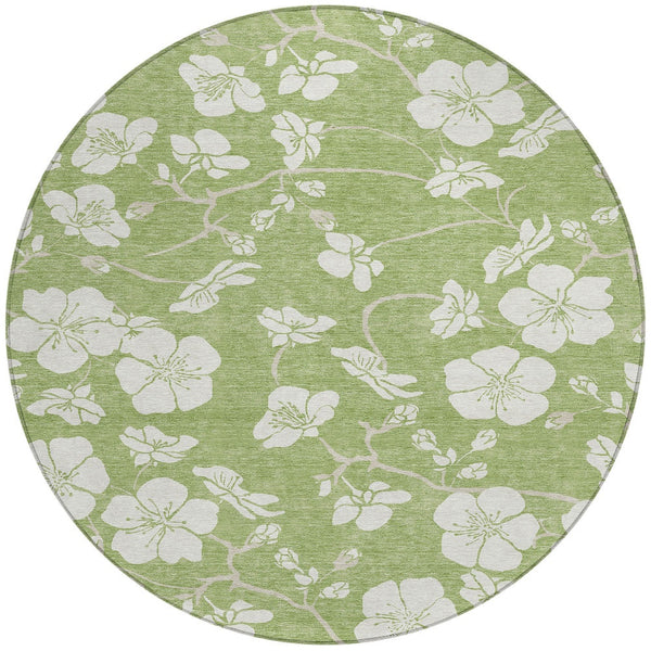 Homeroots 3' Stylish Floral Artichoke Green And Ivory Washable Area Rug For Indoor And Outdoor Spaces 8' Round Polyester 599852