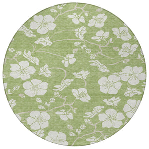 Homeroots 3' Stylish Floral Artichoke Green And Ivory Washable Area Rug For Indoor And Outdoor Spaces 8' Round Polyester 599852