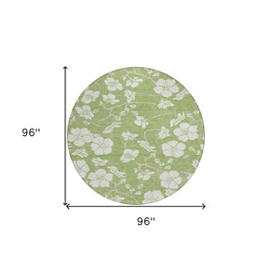 HomeRoots 5' Artichoke Green and Ivory Floral Area Rug - Durable, Washable, Indoor/Outdoor Style for Any Space 8' Round 599852
