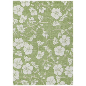 HomeRoots 5' Artichoke Green and Ivory Floral Area Rug - Durable, Washable, Indoor/Outdoor Style for Any Space 8' X 10' 599853