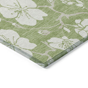 Homeroots 3' Stylish Floral Artichoke Green And Ivory Washable Area Rug For Indoor And Outdoor Spaces 8' X 10' Polyester 599853