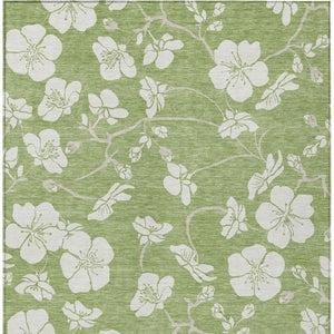 Homeroots 3' Stylish Floral Artichoke Green And Ivory Washable Area Rug For Indoor And Outdoor Spaces 9' X 12' Polyester 599854