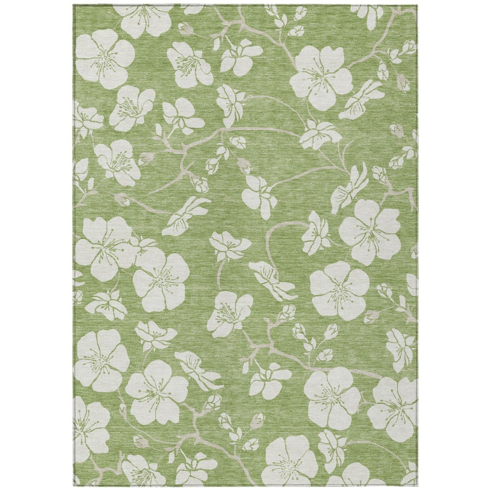 HomeRoots 9' Indoor Outdoor Area Rug in Artichoke Green & Ivory Floral - Washable, Durable & Stylish Design 599854