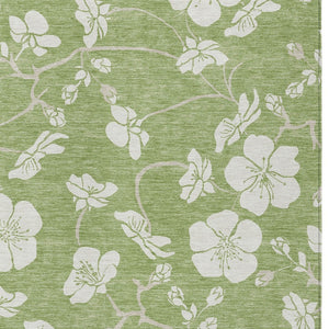 Homeroots 3' Stylish Floral Artichoke Green And Ivory Washable Area Rug For Indoor And Outdoor Spaces 9' X 12' Polyester 599854