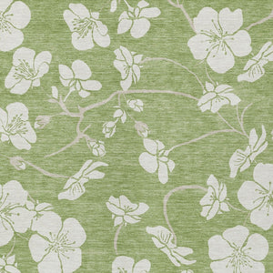 Homeroots 3' Stylish Floral Artichoke Green And Ivory Washable Area Rug For Indoor And Outdoor Spaces 10' X 14' Polyester 599855