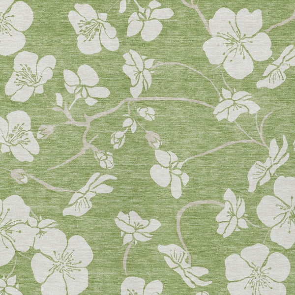 Homeroots 3' Stylish Floral Artichoke Green And Ivory Washable Area Rug For Indoor And Outdoor Spaces 10' X 14' Polyester 599855