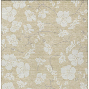 Homeroots 3' Stylish Floral Artichoke Green And Ivory Washable Area Rug For Indoor And Outdoor Spaces 3' X 5' Polyester 599856