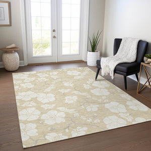 Homeroots 3' Stylish Floral Artichoke Green And Ivory Washable Area Rug For Indoor And Outdoor Spaces 5' X 8' Polyester 599857