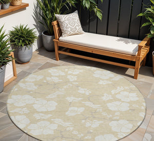 Homeroots 3' Stylish Floral Artichoke Green And Ivory Washable Area Rug For Indoor And Outdoor Spaces 8' Round Polyester 599858