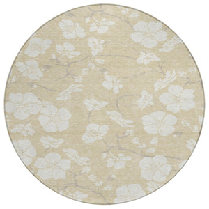 HomeRoots 5' Beige and Ivory Floral Rug - Durable, Washable Design for Indoor and Outdoor Spaces, Easy Care 8' Round 599858