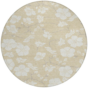 Homeroots 3' Stylish Floral Artichoke Green And Ivory Washable Area Rug For Indoor And Outdoor Spaces 8' Round Polyester 599858