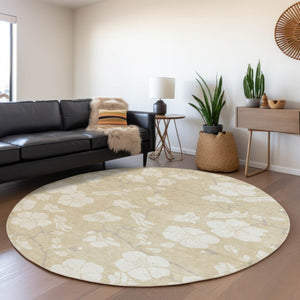 Homeroots 3' Stylish Floral Artichoke Green And Ivory Washable Area Rug For Indoor And Outdoor Spaces 8' Round Polyester 599858