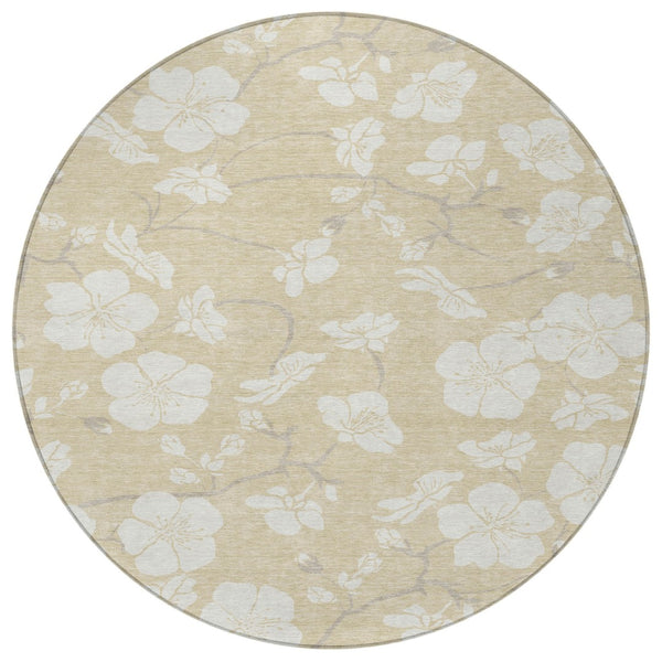 Homeroots 3' Stylish Floral Artichoke Green And Ivory Washable Area Rug For Indoor And Outdoor Spaces 8' Round Polyester 599858