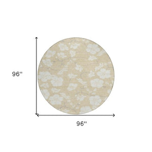 Homeroots 3' Stylish Floral Artichoke Green And Ivory Washable Area Rug For Indoor And Outdoor Spaces 8' Round Polyester 599858