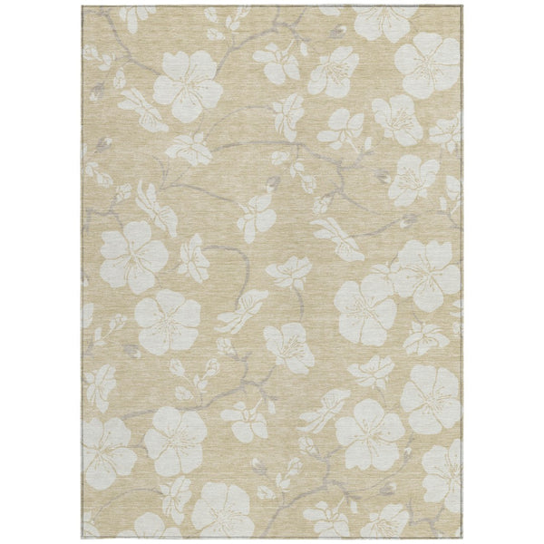 Homeroots 3' Stylish Floral Artichoke Green And Ivory Washable Area Rug For Indoor And Outdoor Spaces 8' X 10' Polyester 599859