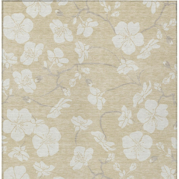Homeroots 3' Stylish Floral Artichoke Green And Ivory Washable Area Rug For Indoor And Outdoor Spaces 9' X 12' Polyester 599860