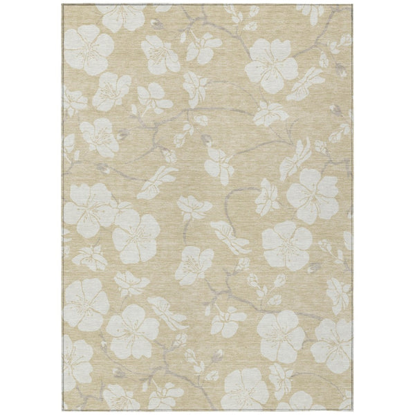 HomeRoots 9' X 12' Beige Floral Area Rug - Washable, Durable Indoor/Outdoor Design for Timeless Style & Versatility 599860