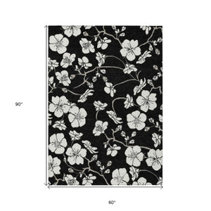 Homeroots 3' Stylish Floral Artichoke Green And Ivory Washable Area Rug For Indoor And Outdoor Spaces 5' X 8' Polyester 599863