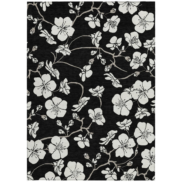 Homeroots 3' Stylish Floral Artichoke Green And Ivory Washable Area Rug For Indoor And Outdoor Spaces 5' X 8' Polyester 599863