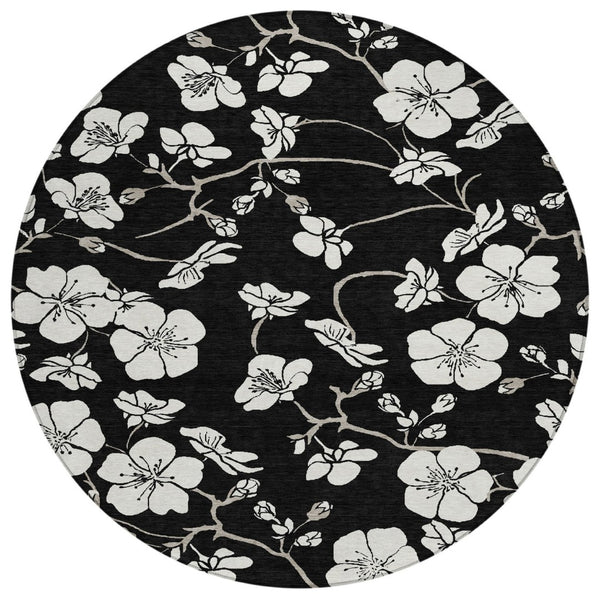 HomeRoots 5' Durable Floral Area Rug – Machine Washable, Stain Resistant, Ideal for Indoor & Outdoor Spaces 8' Round 599864
