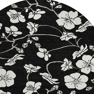 Homeroots 3' Stylish Floral Artichoke Green And Ivory Washable Area Rug For Indoor And Outdoor Spaces 8' Round Polyester 599864