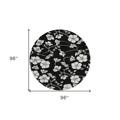 Homeroots 3' Stylish Floral Artichoke Green And Ivory Washable Area Rug For Indoor And Outdoor Spaces 8' Round Polyester 599864