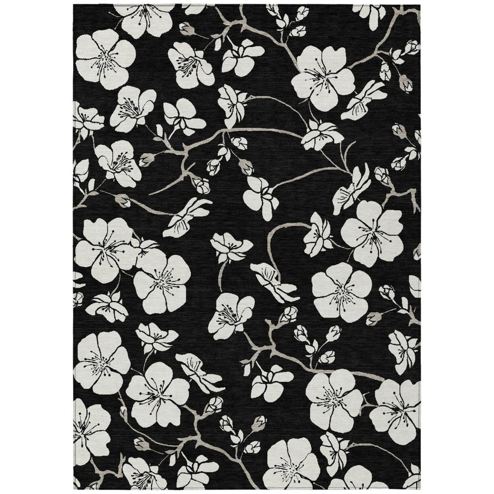 HomeRoots 9' X 12' Timeless Black Ivory Gray Floral Washable Area Rug - Durable, Stylish, Indoor/Outdoor Use 599866