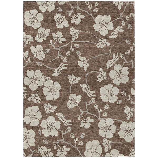 HomeRoots 5' Floral Area Rug - Stylish Brown & Beige Design, Washable, Durable for Indoor & Outdoor Spaces 5' X 8' 599869