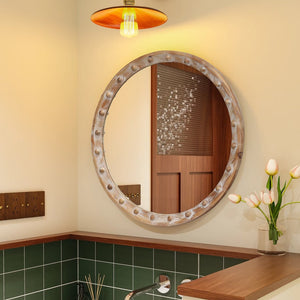English Elm Round Rattan Textured Wall Mirror Natural Woven Frame Bohemian Accent for Any Room W2295P414106