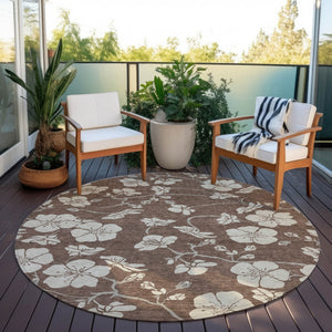 Homeroots 3' Stylish Floral Artichoke Green And Ivory Washable Area Rug For Indoor And Outdoor Spaces 8' Round Polyester 599870