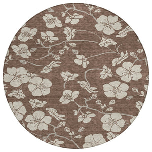 HomeRoots 5' Floral Area Rug - Stylish Brown & Beige Design, Washable, Durable for Indoor & Outdoor Spaces 8' Round 599870