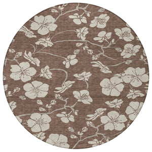 Homeroots 3' Stylish Floral Artichoke Green And Ivory Washable Area Rug For Indoor And Outdoor Spaces 8' Round Polyester 599870