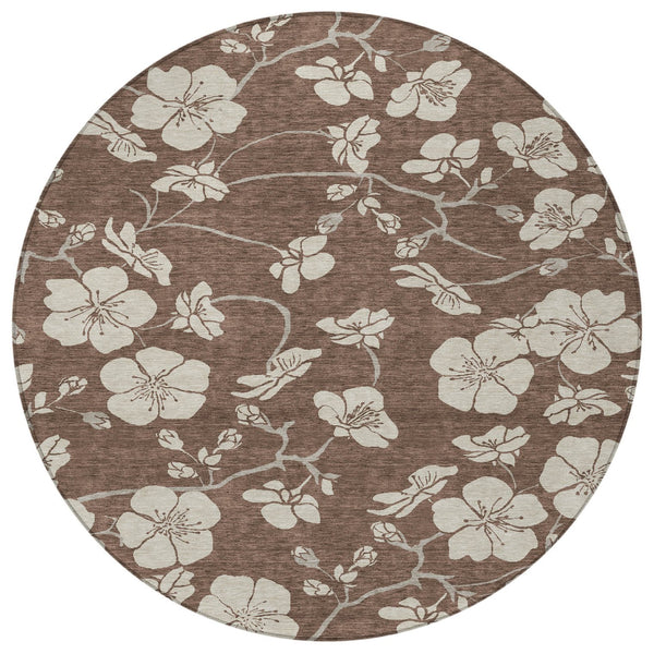 Homeroots 3' Stylish Floral Artichoke Green And Ivory Washable Area Rug For Indoor And Outdoor Spaces 8' Round Polyester 599870