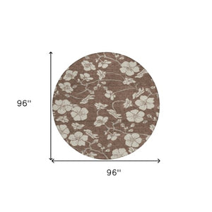 Homeroots 3' Stylish Floral Artichoke Green And Ivory Washable Area Rug For Indoor And Outdoor Spaces 8' Round Polyester 599870