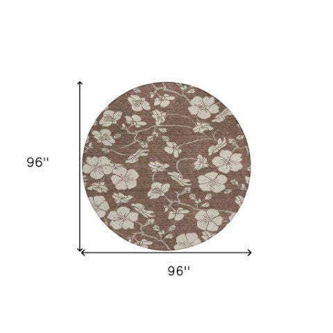 Homeroots 3' Stylish Floral Artichoke Green And Ivory Washable Area Rug For Indoor And Outdoor Spaces 8' Round Polyester 599870