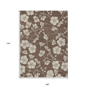 Homeroots 3' Stylish Floral Artichoke Green And Ivory Washable Area Rug For Indoor And Outdoor Spaces 9' X 12' Polyester 599872