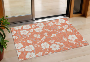 Homeroots 3' Stylish Floral Artichoke Green And Ivory Washable Area Rug For Indoor And Outdoor Spaces 3' X 5' Polyester 599874