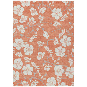HomeRoots 5' Coral Ivory and Gray Floral Area Rug - Durable, Washable Indoor Outdoor Design for Any Space 5' X 8' 599875