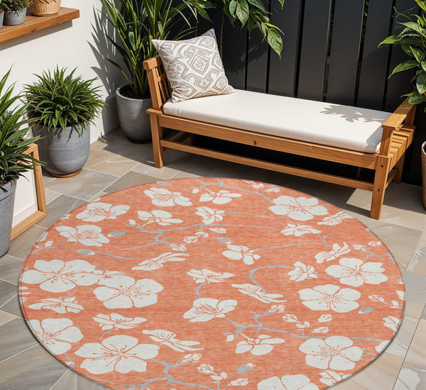 Homeroots 3' Stylish Floral Artichoke Green And Ivory Washable Area Rug For Indoor And Outdoor Spaces 8' Round Polyester 599876