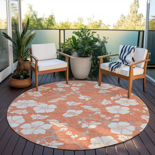 Homeroots 3' Stylish Floral Artichoke Green And Ivory Washable Area Rug For Indoor And Outdoor Spaces 8' Round Polyester 599876